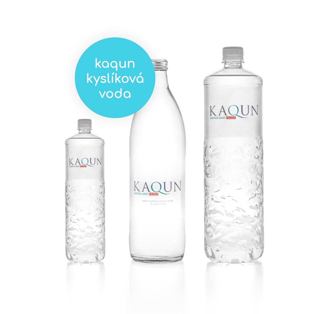 kyslíková voda KAQUN v 3 variantách 0,5L plastová fľaša 1 litrová sklenená fľaša 1,5 litrová plastová fľaša
