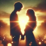 obrázek zachycující romantickou atmosféru – dva milenci stojí blízko sebe v jemném večerním světle, jejich ruce se téměř dotýkají, symbolizující hluboké spojení a nevyřčenou lásku.