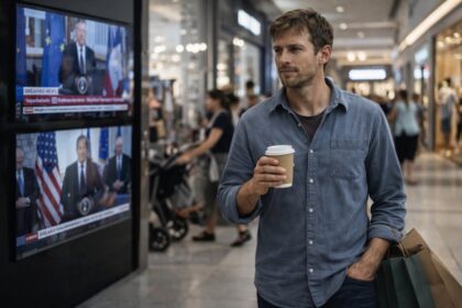 Prozkoumejte psychologii neúčastněného občana, který utápí své svědomí v konzumu a povrchnosti.